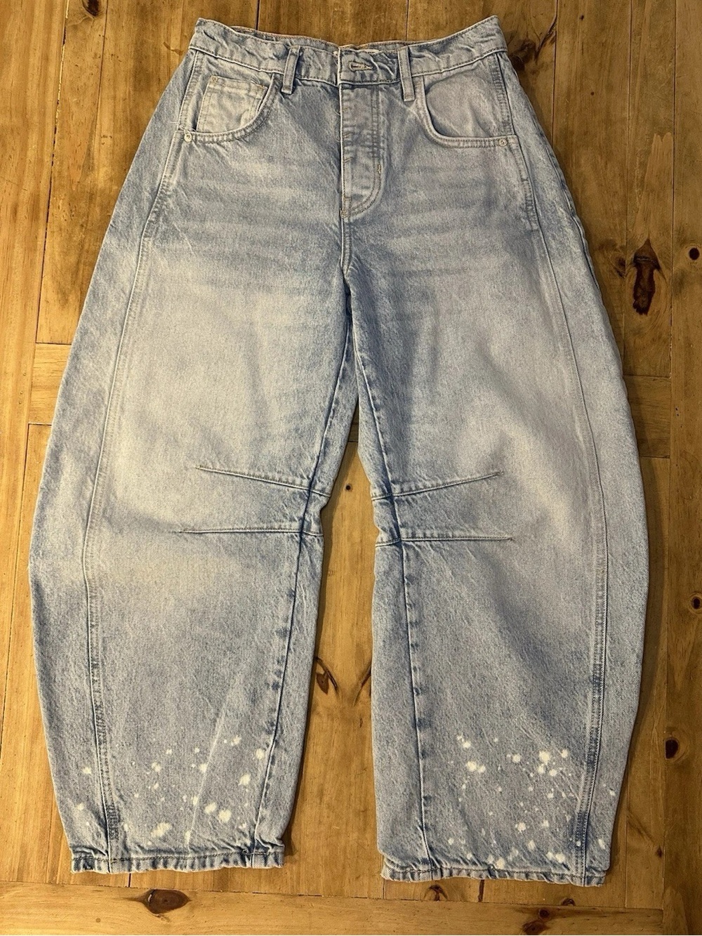 We The Free Light Blue Baggy Painter Jeans with Paint-Splatter Hem